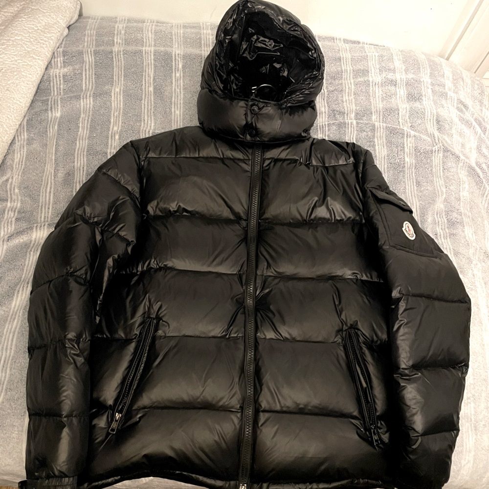 Matte Black Moncler Puffer jacket.